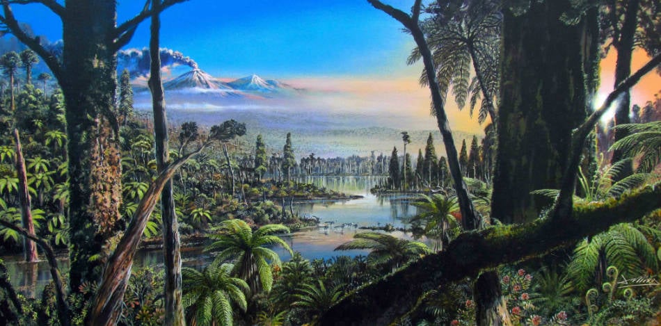 So könnte der Antarktis-Wald vor 90 Millionen Jahren ausgesehen haben. (Grafik: Alfred-Wegener-Institut, James McKay)
